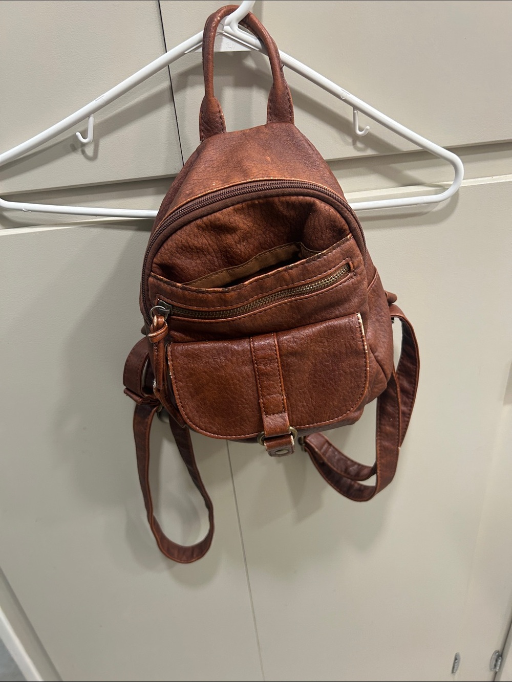 Small Brown Faux Leather Backpack Purse